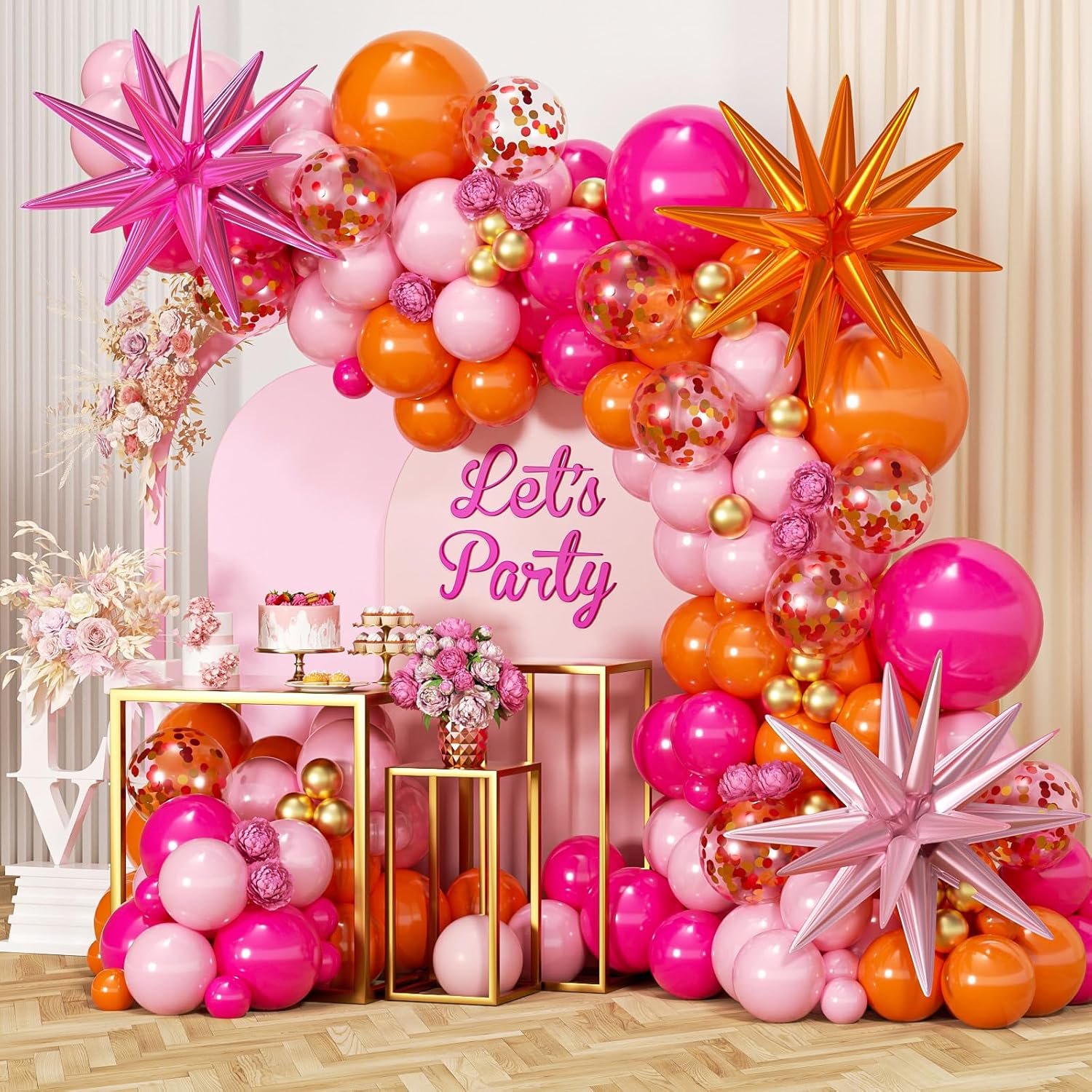 Orange Lighting Decor - 89 шт. ярко-розовых, оранжевых, металлических золотых